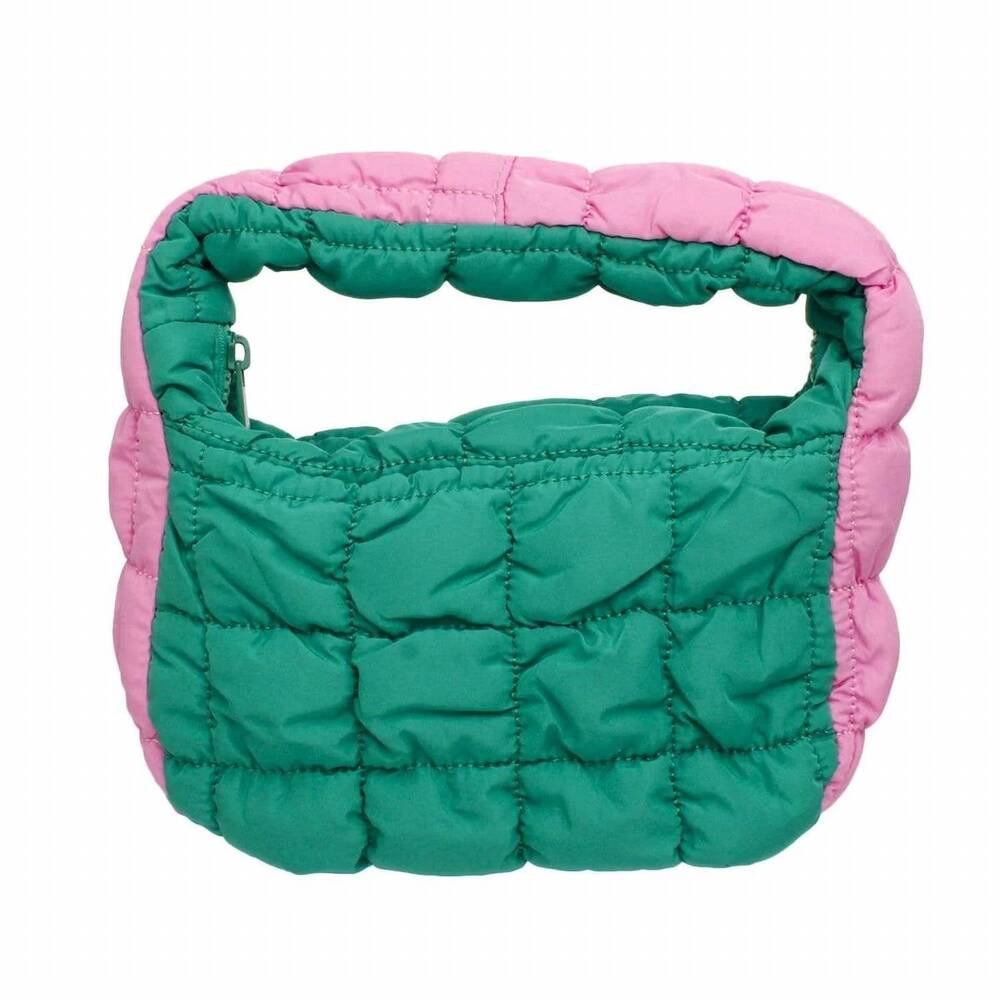 NEW PINKTOWNUSA women's mini quilted puffer bag in pink and green